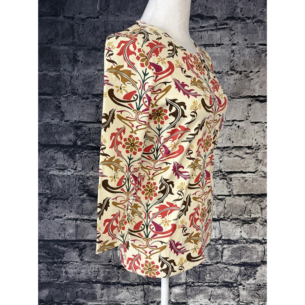 J McLaughlin‎ Shirt Womens Small Cream Multicolor Floral Print 3/4 Sleeve Top - Picture 2 of 12